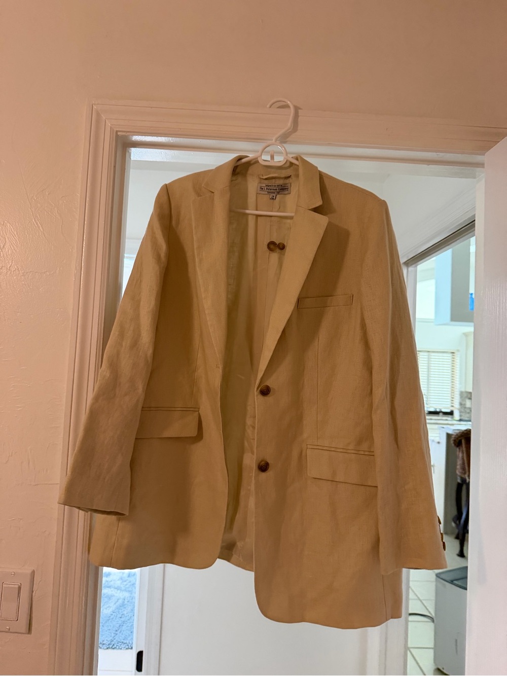 Light Tan Women's Linen Blend Blazer - Classic Single-Breasted Jacket - Picture 2 of 5